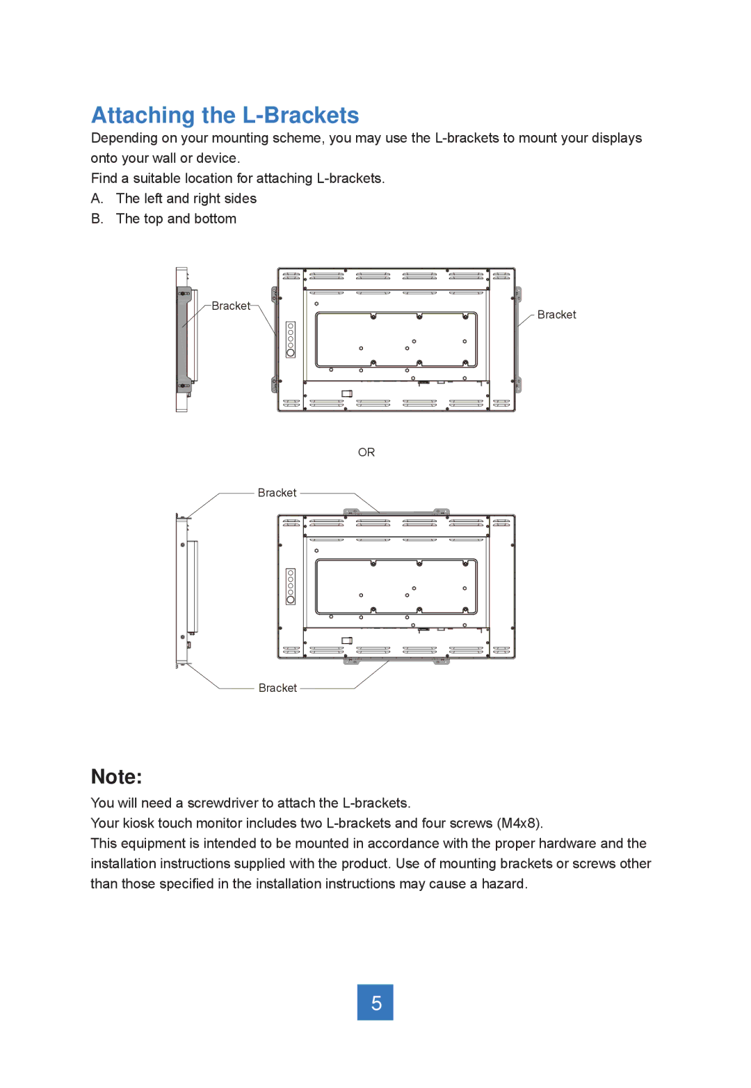 Planar LA2250RTPW manual Attaching the L-Brackets 