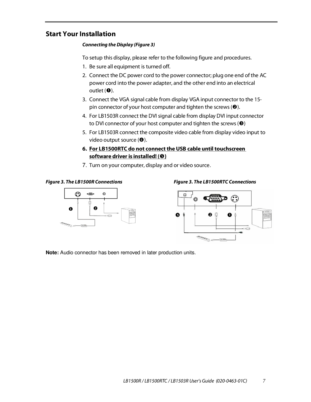 Planar LB1500RTC, LB1503R manual Start Your Installation, LB1500R Connections 