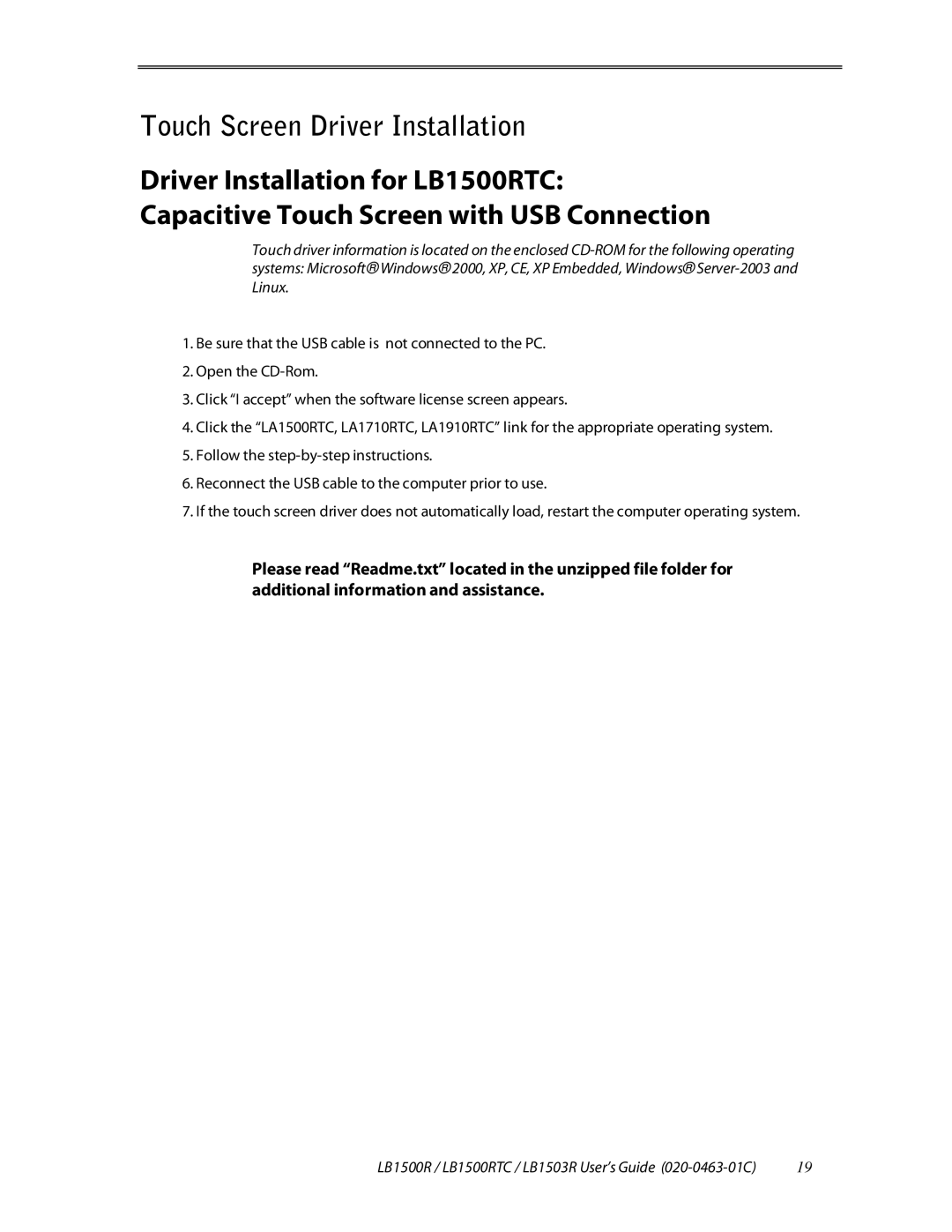 Planar manual LB1500R / LB1500RTC / LB1503R User’s Guide 020-0463-01C 