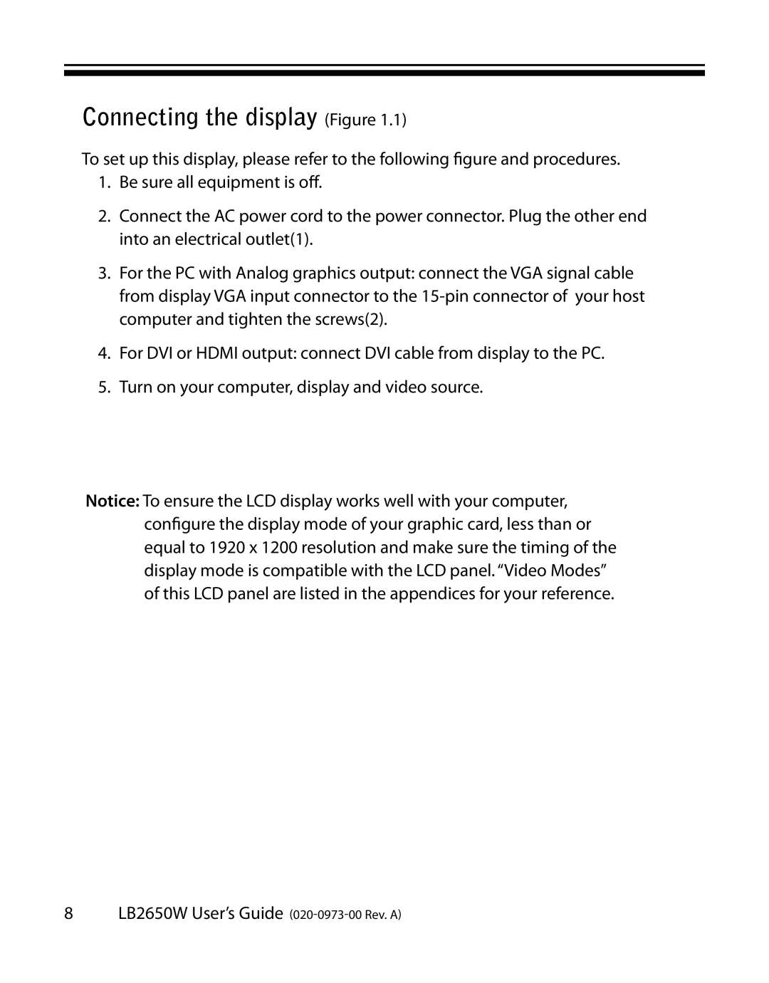 Planar LB2650W manual Connecting the display Figure 