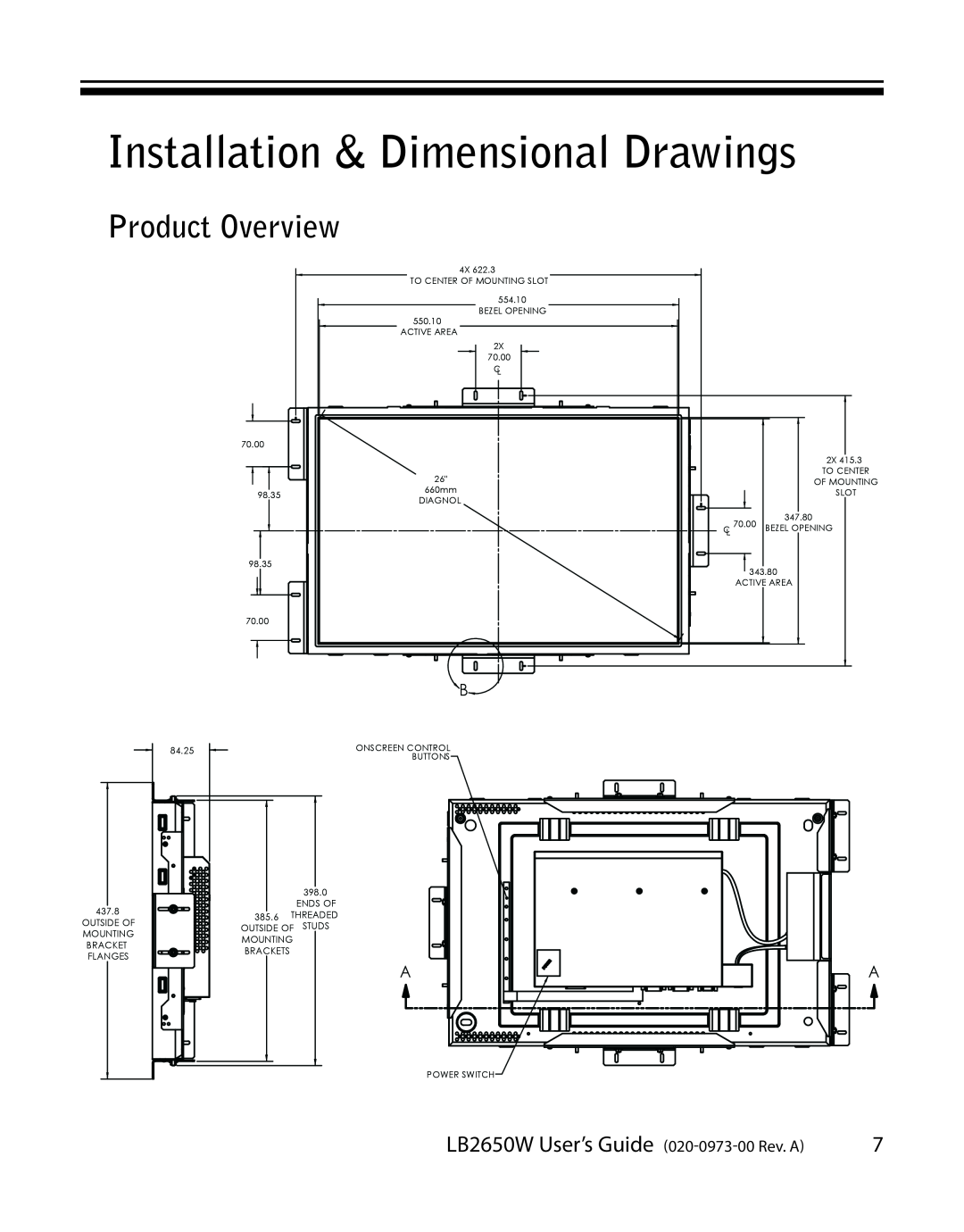 Planar LB2650W manual Installation & Dimensional Drawings, Product Overview 