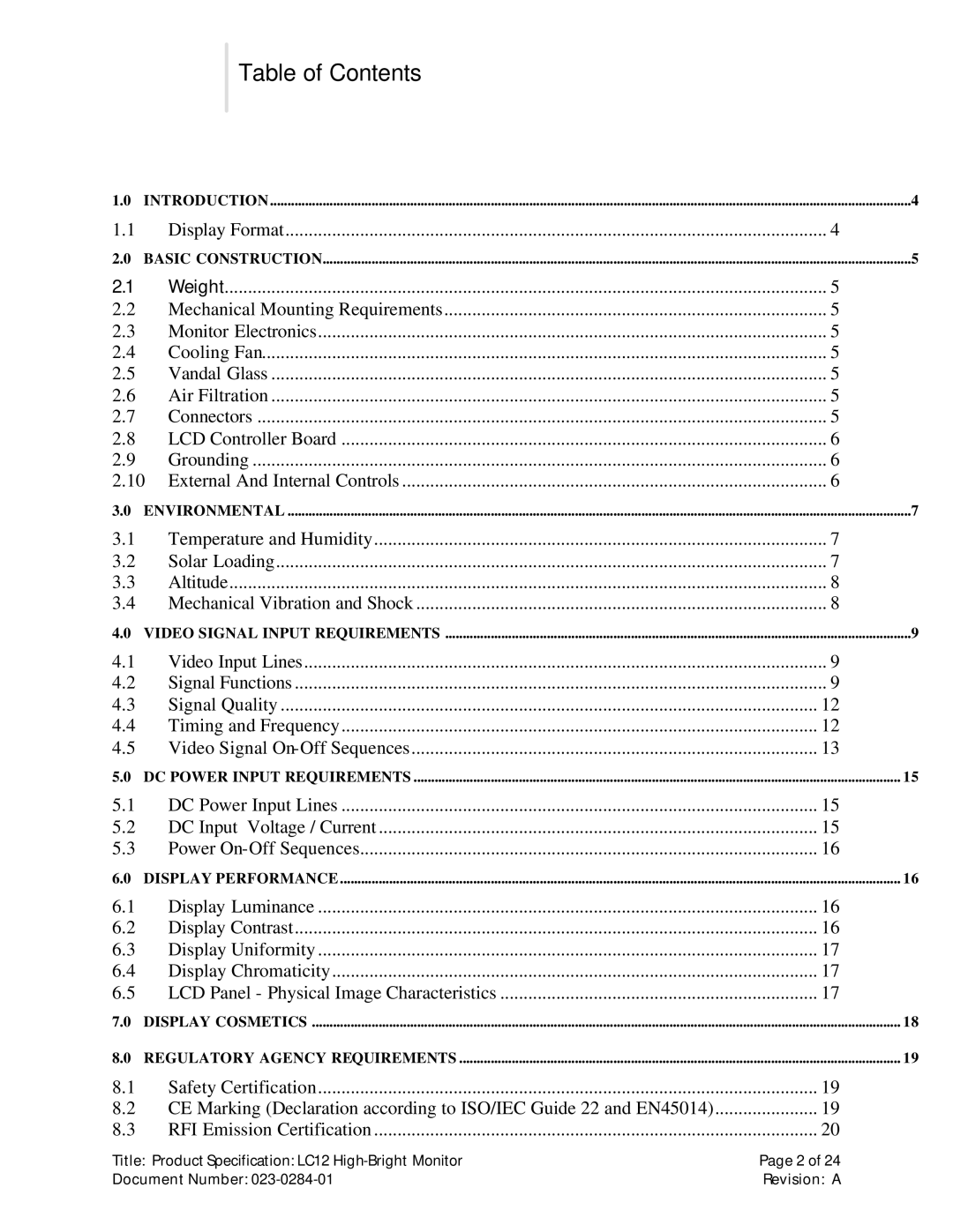 Planar LC12 manual Table of Contents 