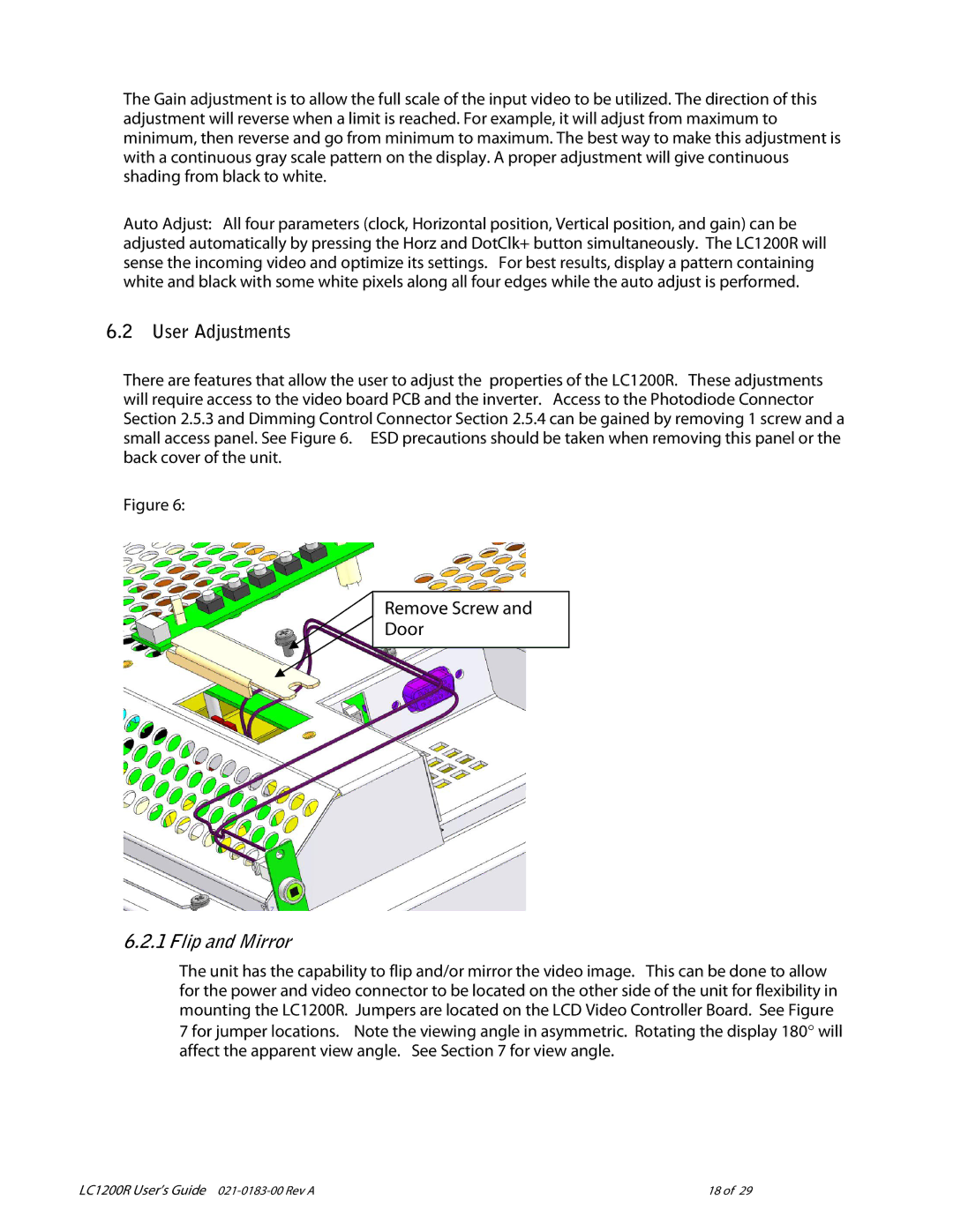 Planar LC1200R user manual User Adjustments, Flip and Mirror 