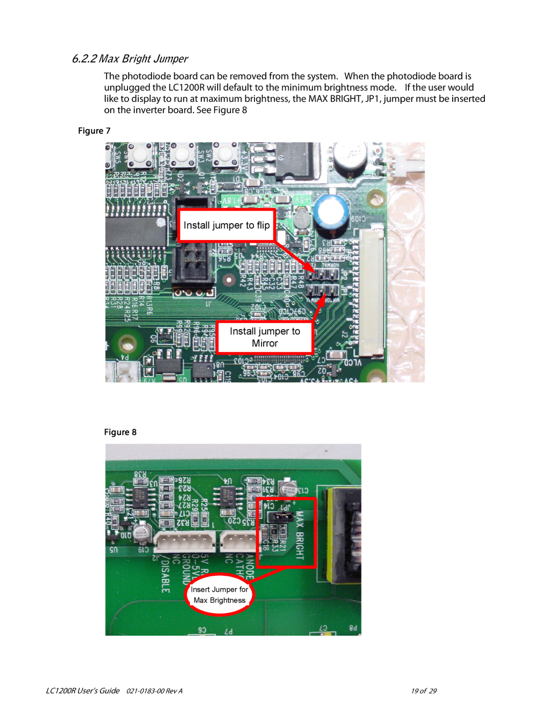 Planar LC1200R user manual Max Bright Jumper 