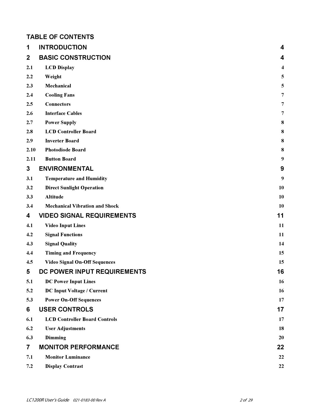 Planar LC1200R user manual DC Power Input Requirements 