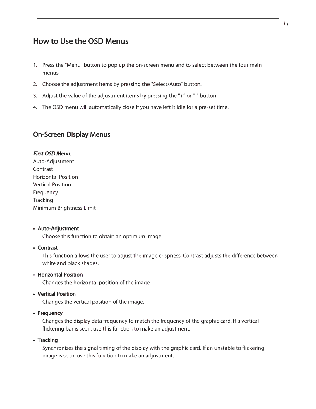 Planar LC1502R user manual How to Use the OSD Menus, On-Screen Display Menus 