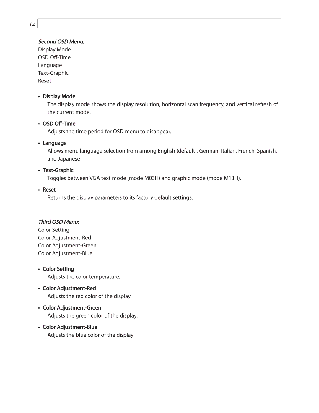 Planar LC1502R user manual Second OSD Menu 