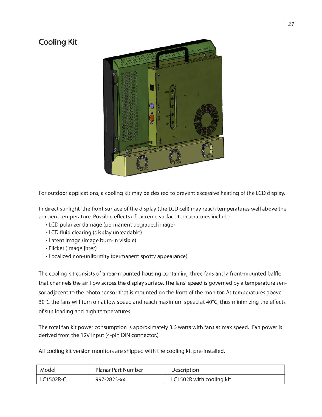 Planar LC1502R user manual Cooling Kit 