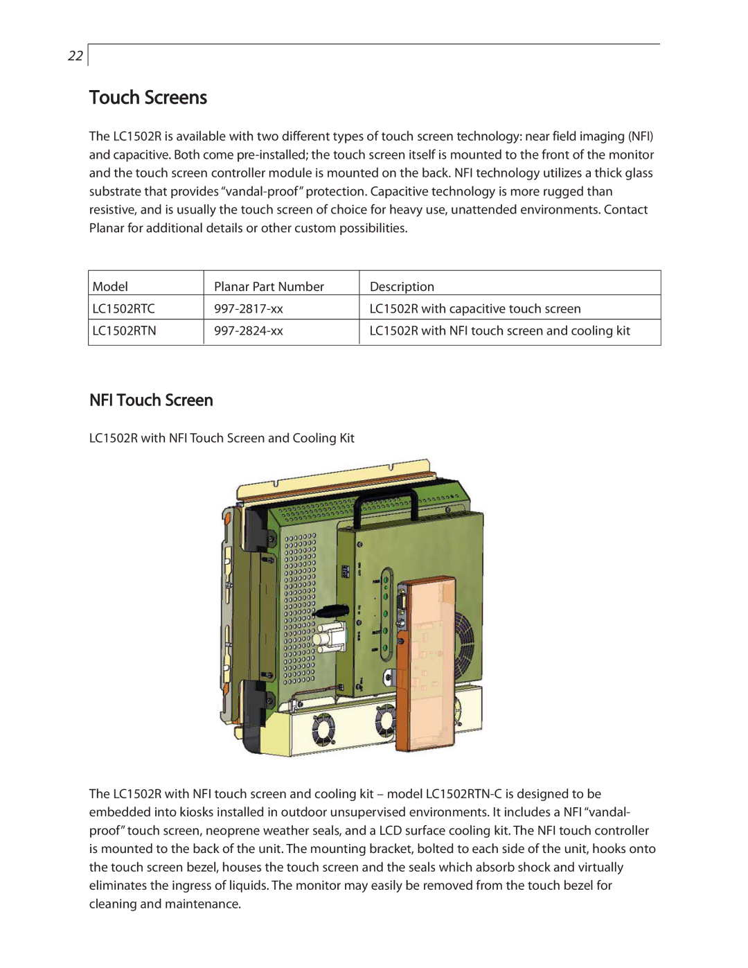 Planar LC1502R user manual Touch Screens, NFI Touch Screen 