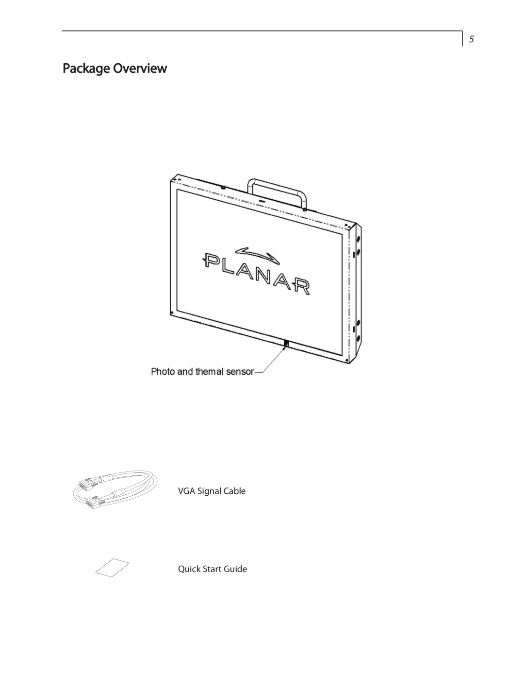 Planar LC1502R user manual Package Overview, VGA Signal Cable Quick Start Guide 