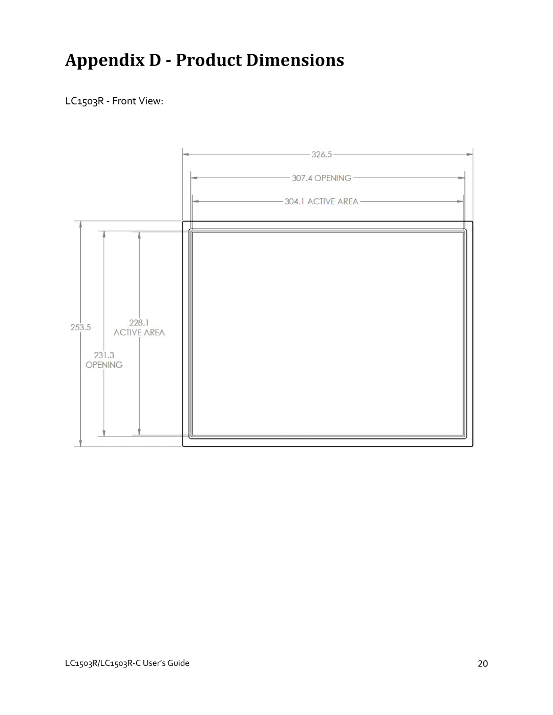 Planar LC1503R-C manual Appendix D ‐ Product Dimensions 