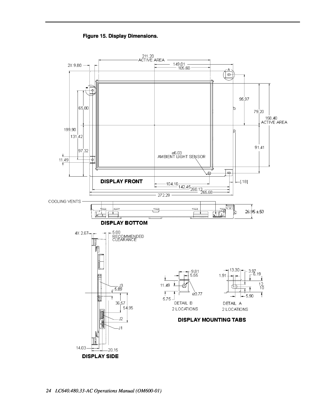 Planar manual Display Dimensions, 24 LC640.480.33-AC Operations Manual OM600-01 