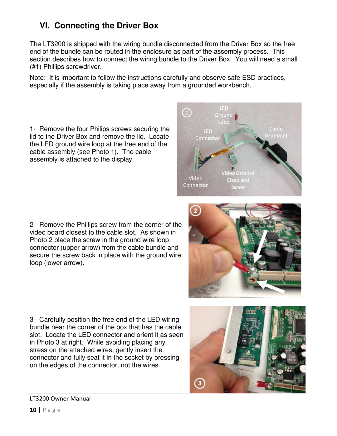 Planar owner manual VI. Connecting the Driver Box, LT3200 Owner Manual 10 P a g e 