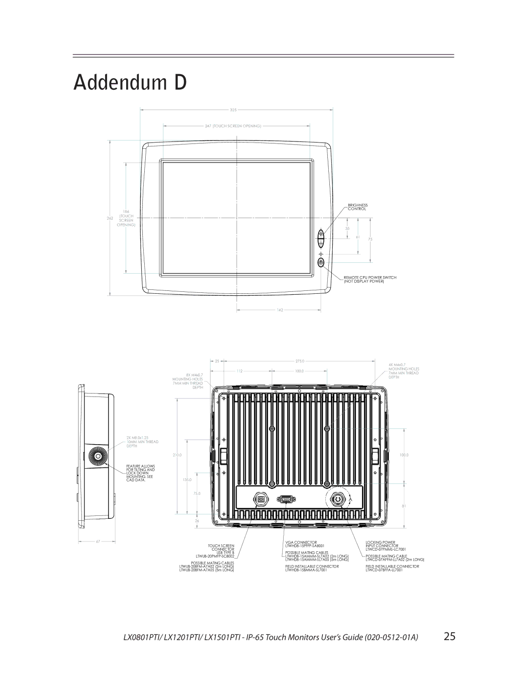 Planar LX1201PTI, LX0801PTI, LX1501PTI manual Addendum D, 10MM MIN Thread Depth 