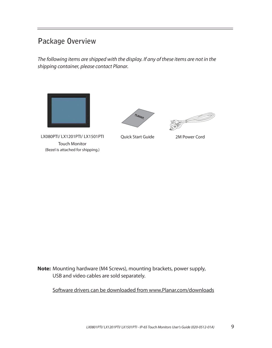 Planar LX0801PTI, LX1201PTI, LX1501PTI manual Package Overview, Quick Start Guide 