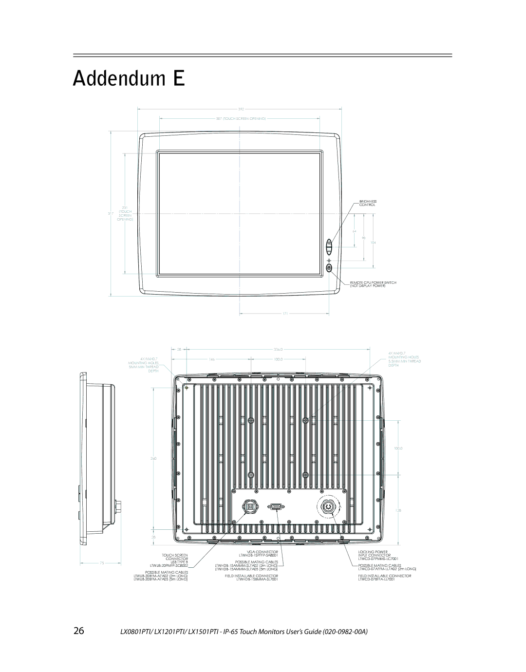 Planar LX1501PTI, LX0801PTI, LX1201PTI manual Addendum E 