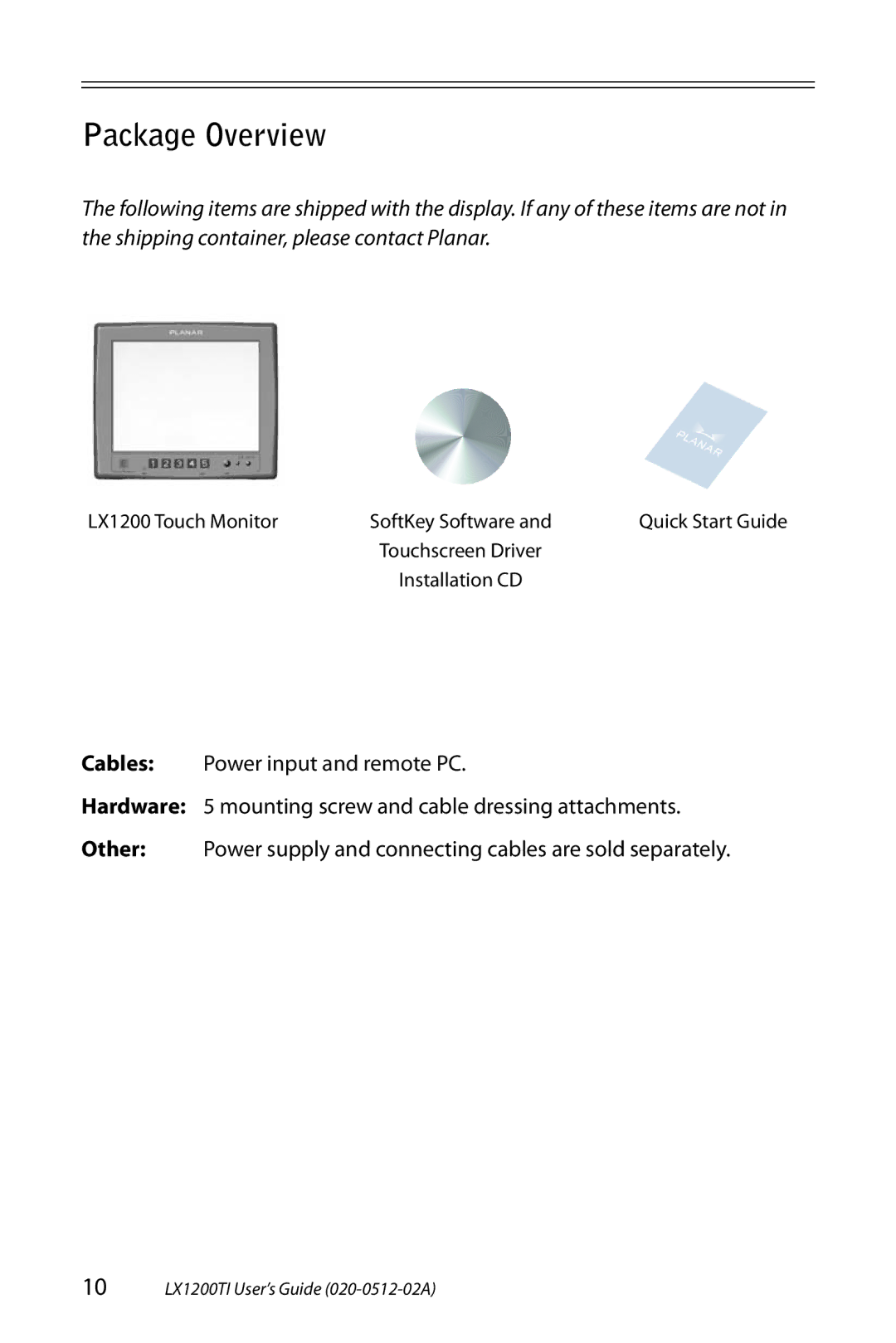 Planar LX1200TI manual Package Overview 