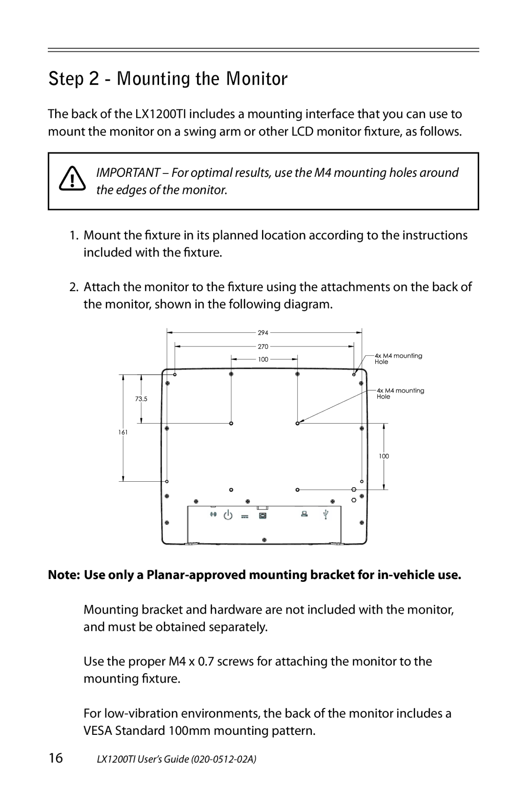 Planar LX1200TI manual Mounting the Monitor, Edges of the monitor 