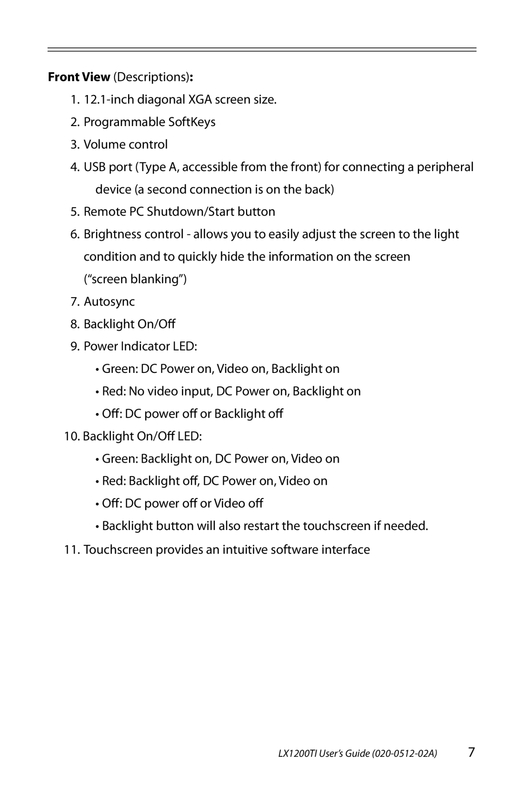 Planar manual LX1200TI User’s Guide 020-0512-02A 