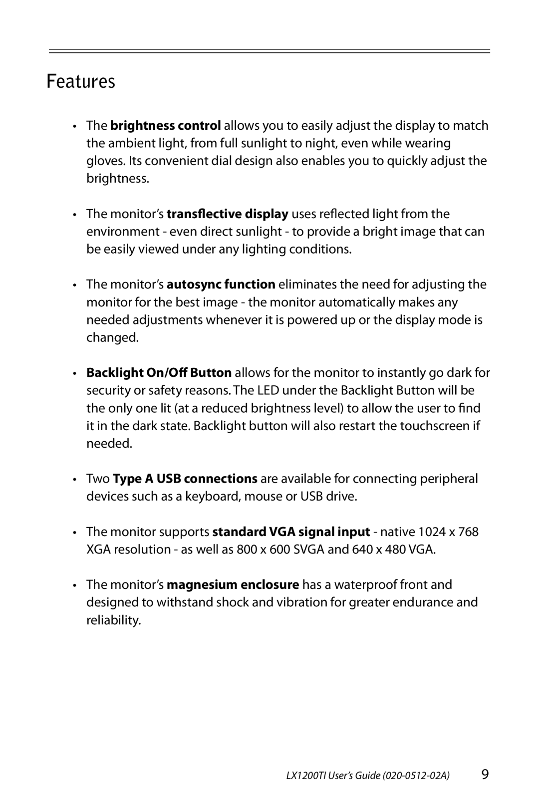 Planar LX1200TI manual Features 