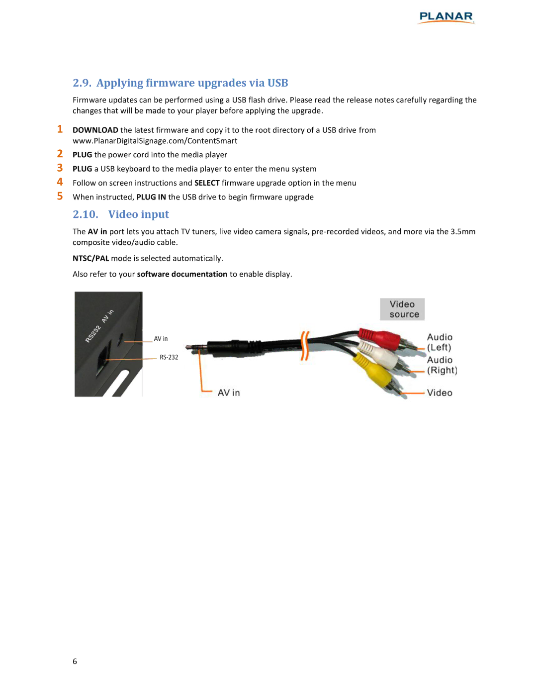 Planar MP-3450 user manual Applying firmware upgrades via USB, Video input 