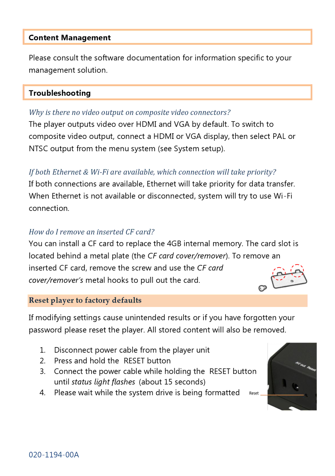 Planar MP-3450 quick start Content Management, Troubleshooting 