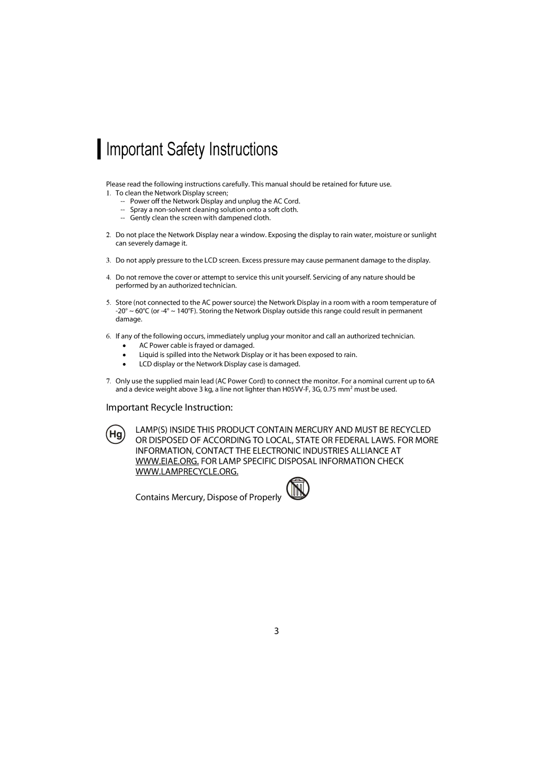 Planar ND1750, ND1950 manual Important Safety Instructions 