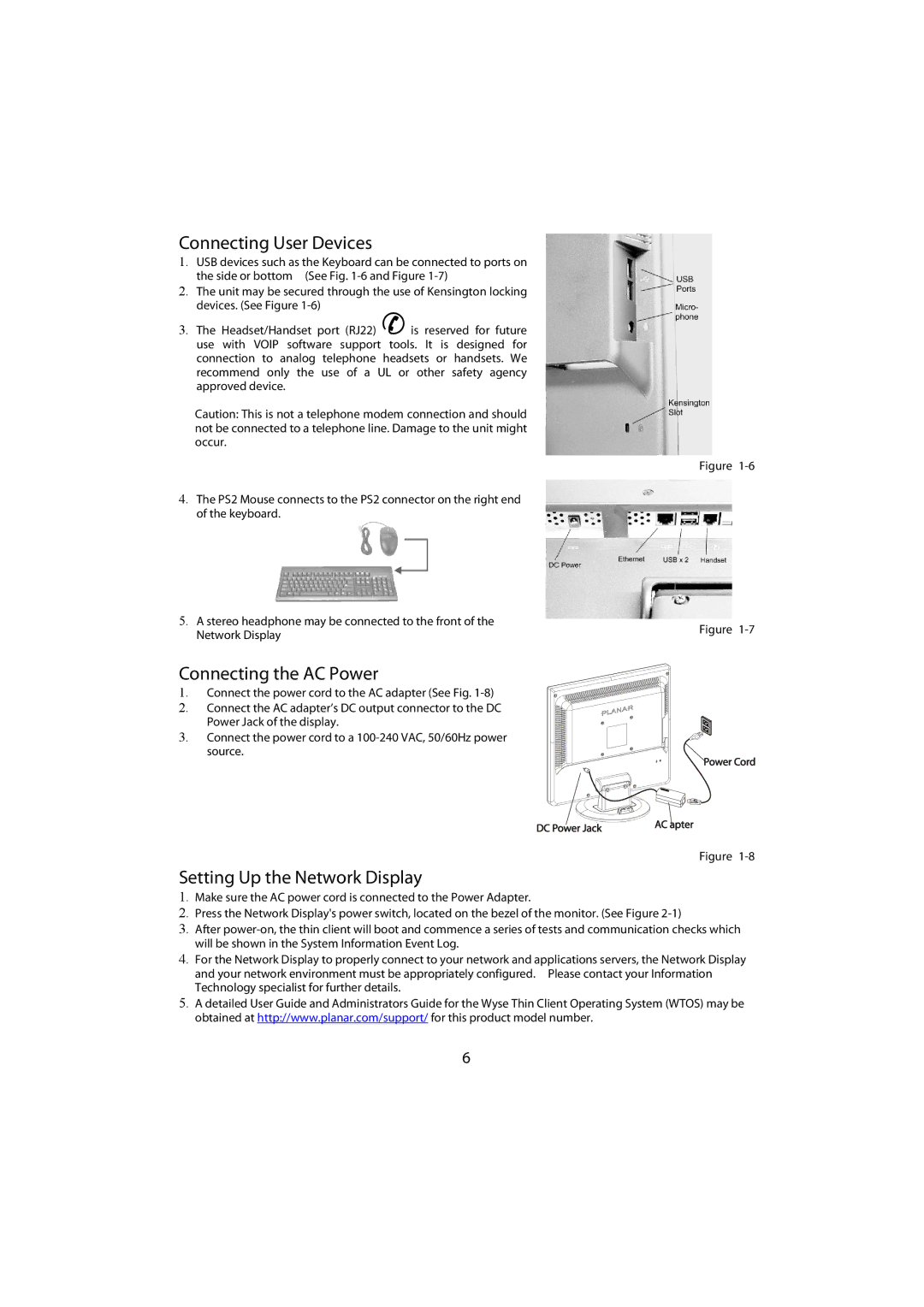 Planar ND1950, ND1750 manual Connecting User Devices, Connecting the AC Power, Setting Up the Network Display 