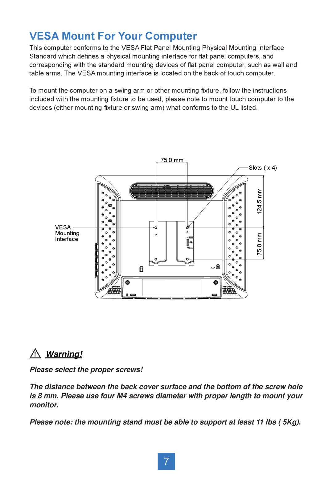 Planar PA1575R manual Vesa Mount For Your Computer 