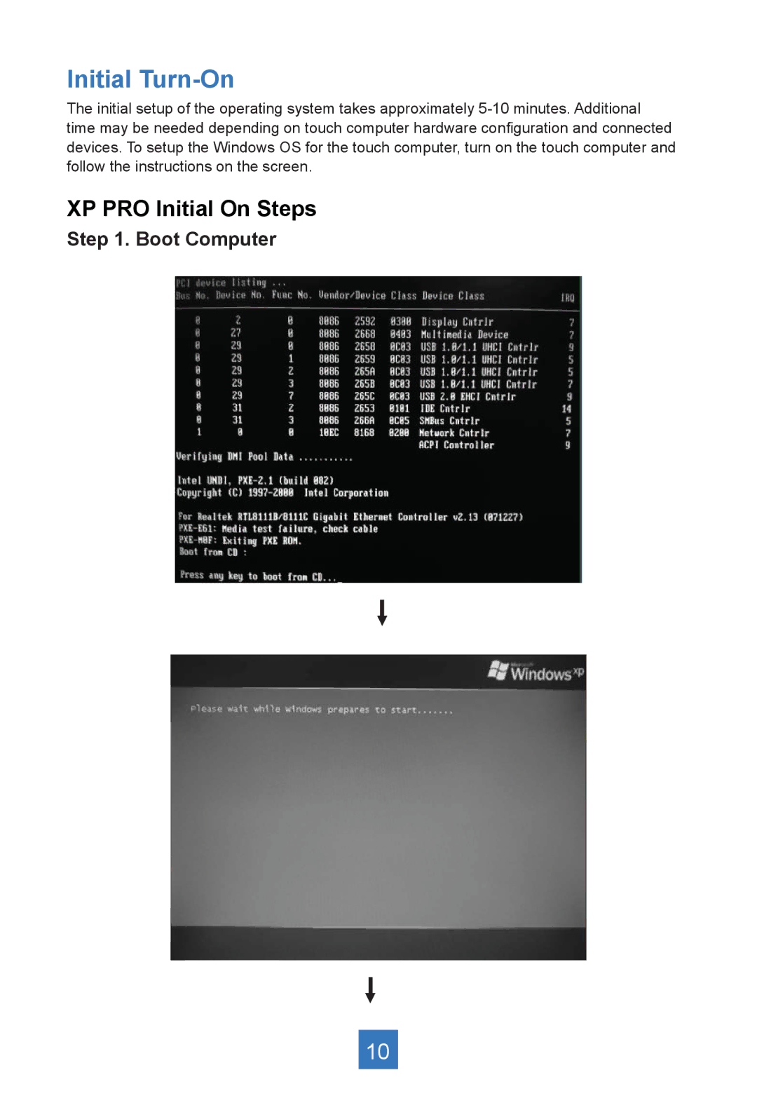 Planar PA1575R manual Initial Turn-On, XP PRO Initial On Steps 