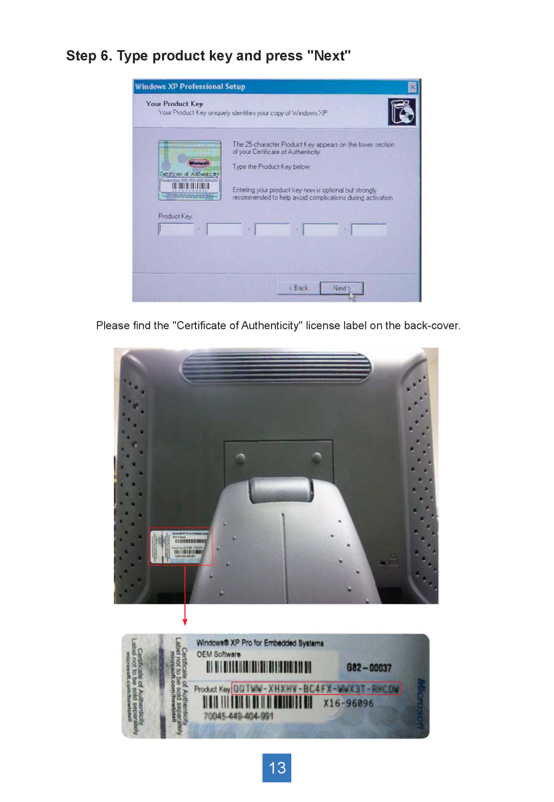 Planar PA1575R manual Type product key and press Next 