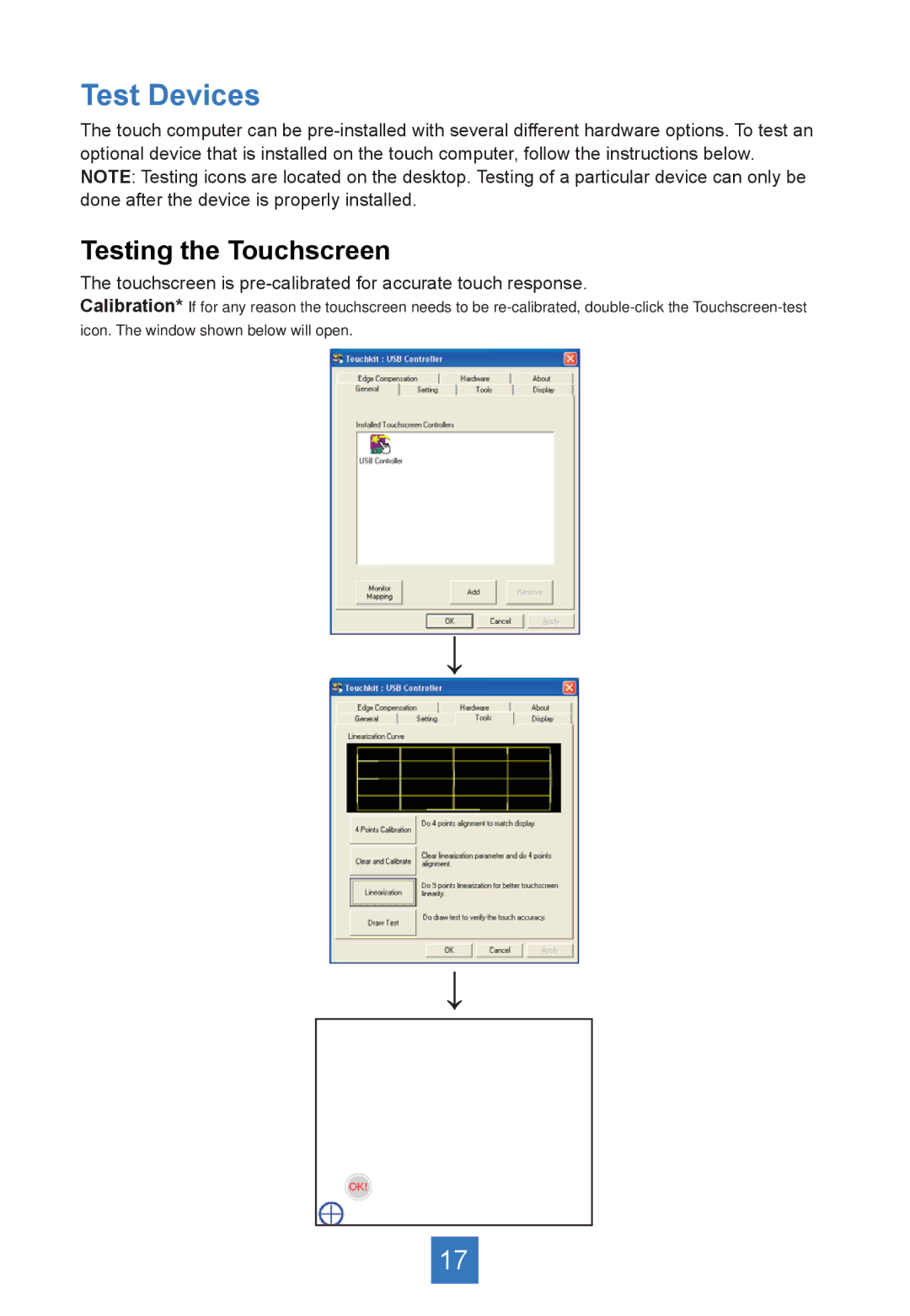 Planar PA1575R manual Test Devices, Testing the Touchscreen 