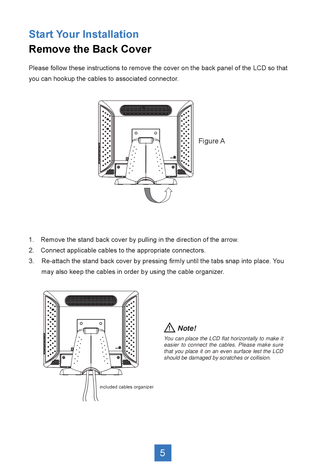 Planar PA1575R manual Start Your Installation, Remove the Back Cover 