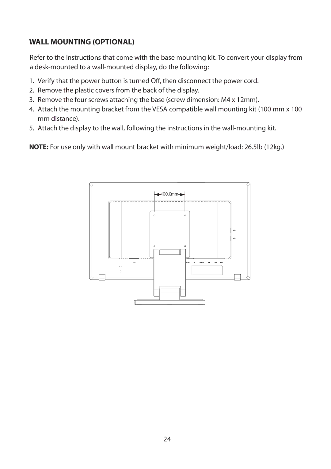 Planar PCT2265 manual Wall Mounting Optional 