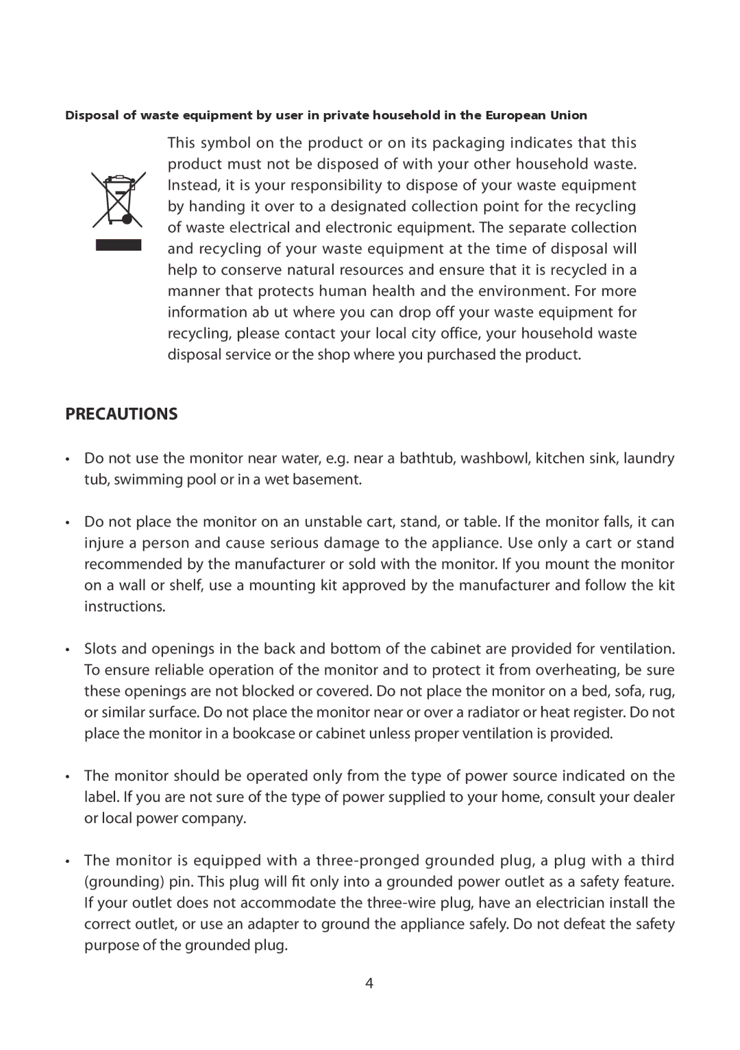 Planar PCT2265 manual Precautions 