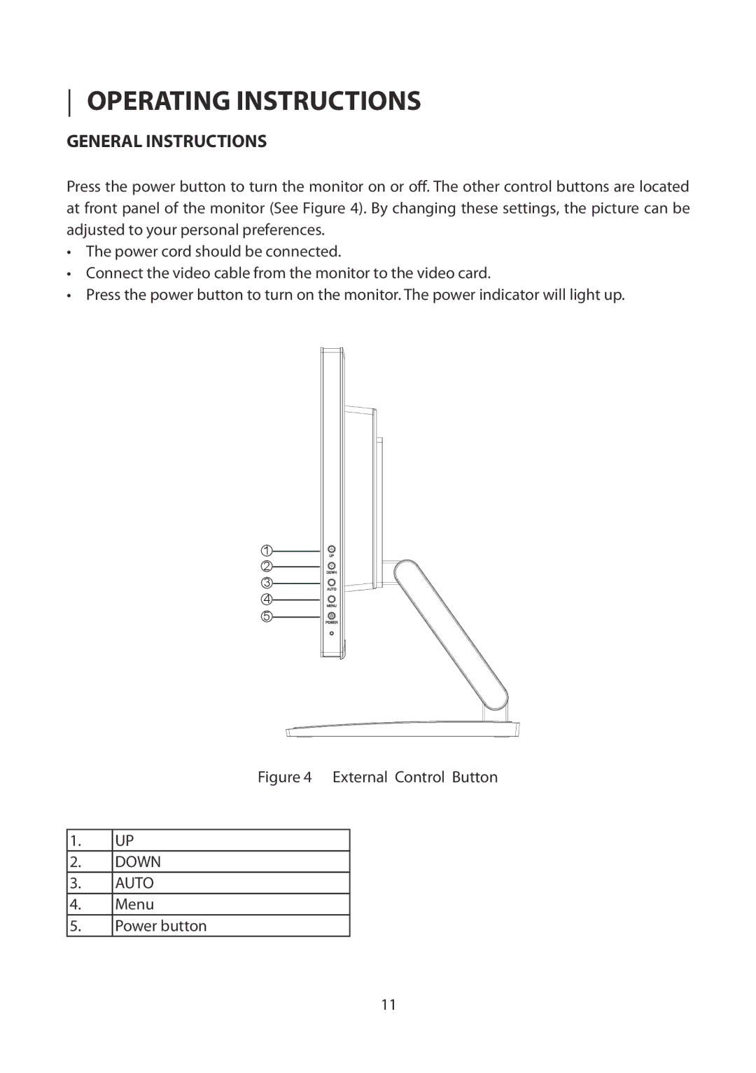 Planar PCT2265 manual General Instructions, Down Auto 