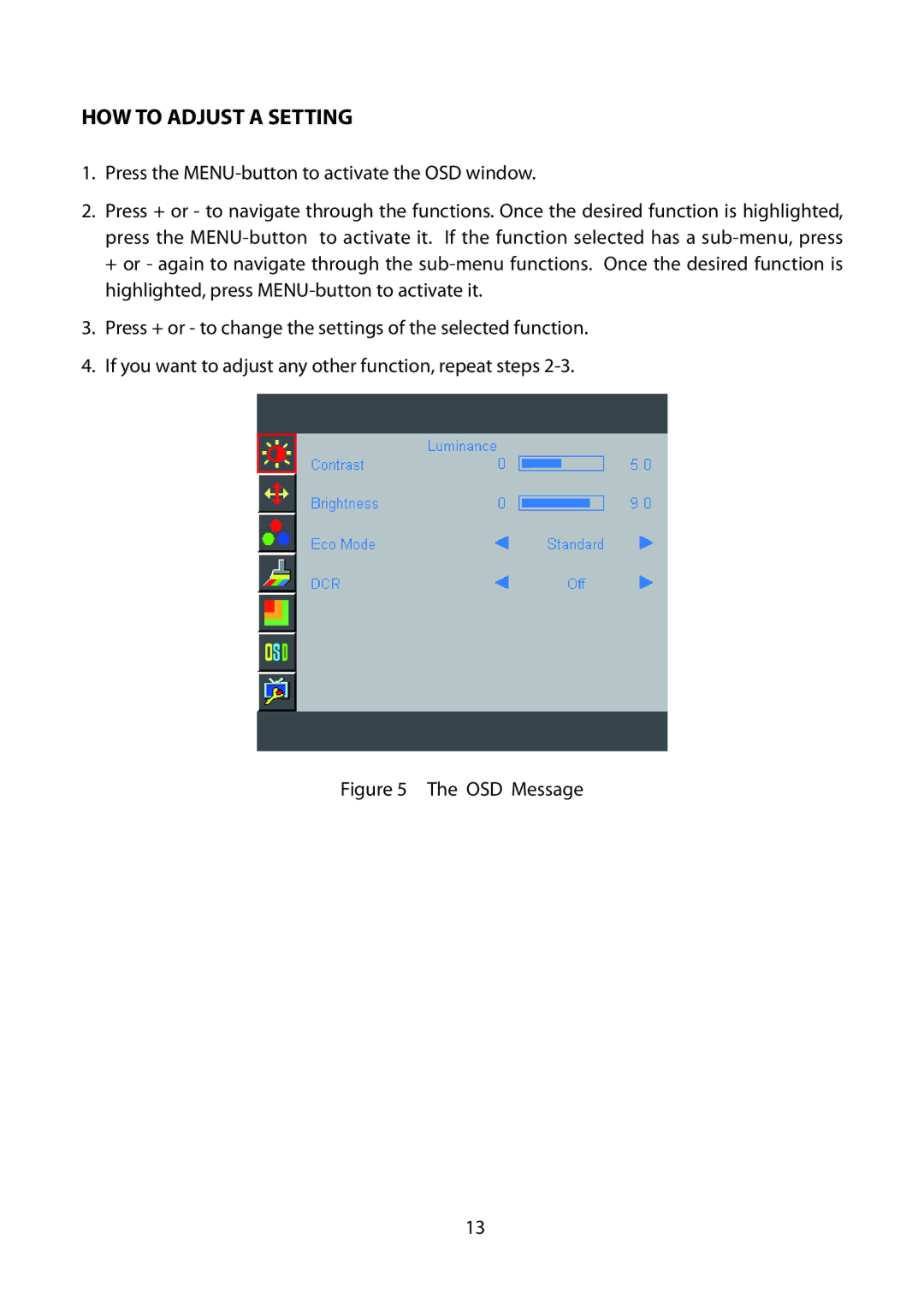 Planar PCT2265 manual HOW to Adjust a Setting, OSD Message 