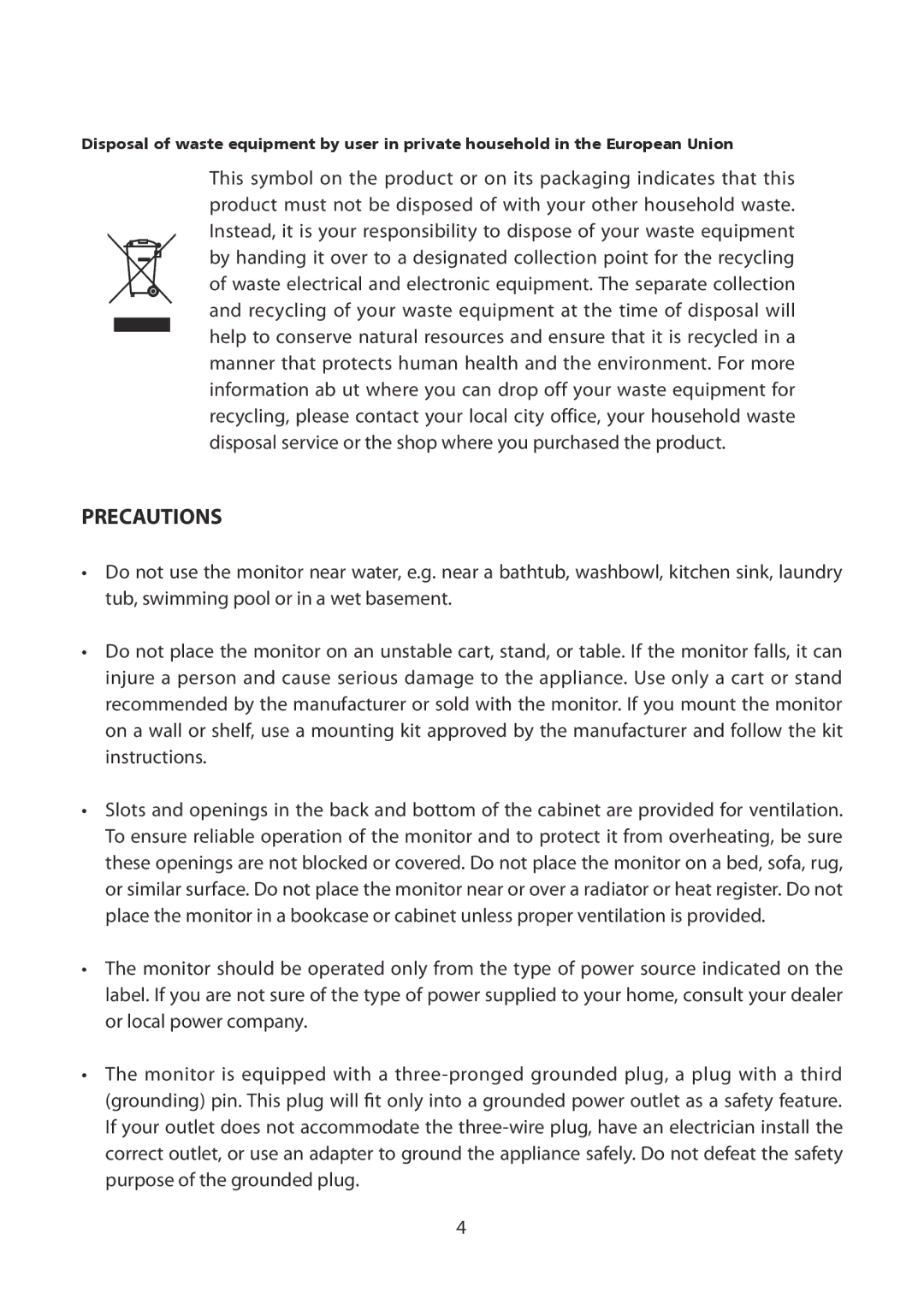 Planar PCT2265 manual Precautions 