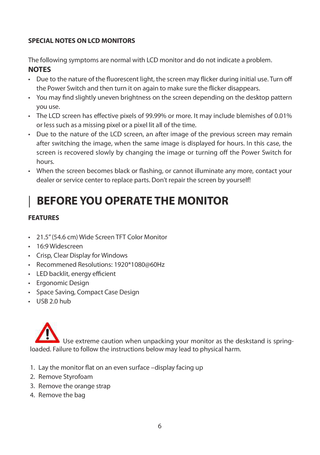 Planar PCT2265 manual Before YOU Operate the Monitor 