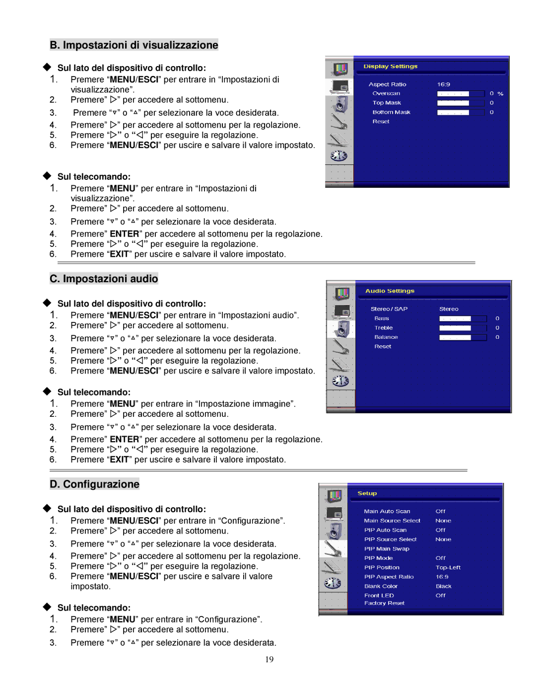 Planar PD370, PD520, PD420, PD470 manual Impostazioni di visualizzazione 