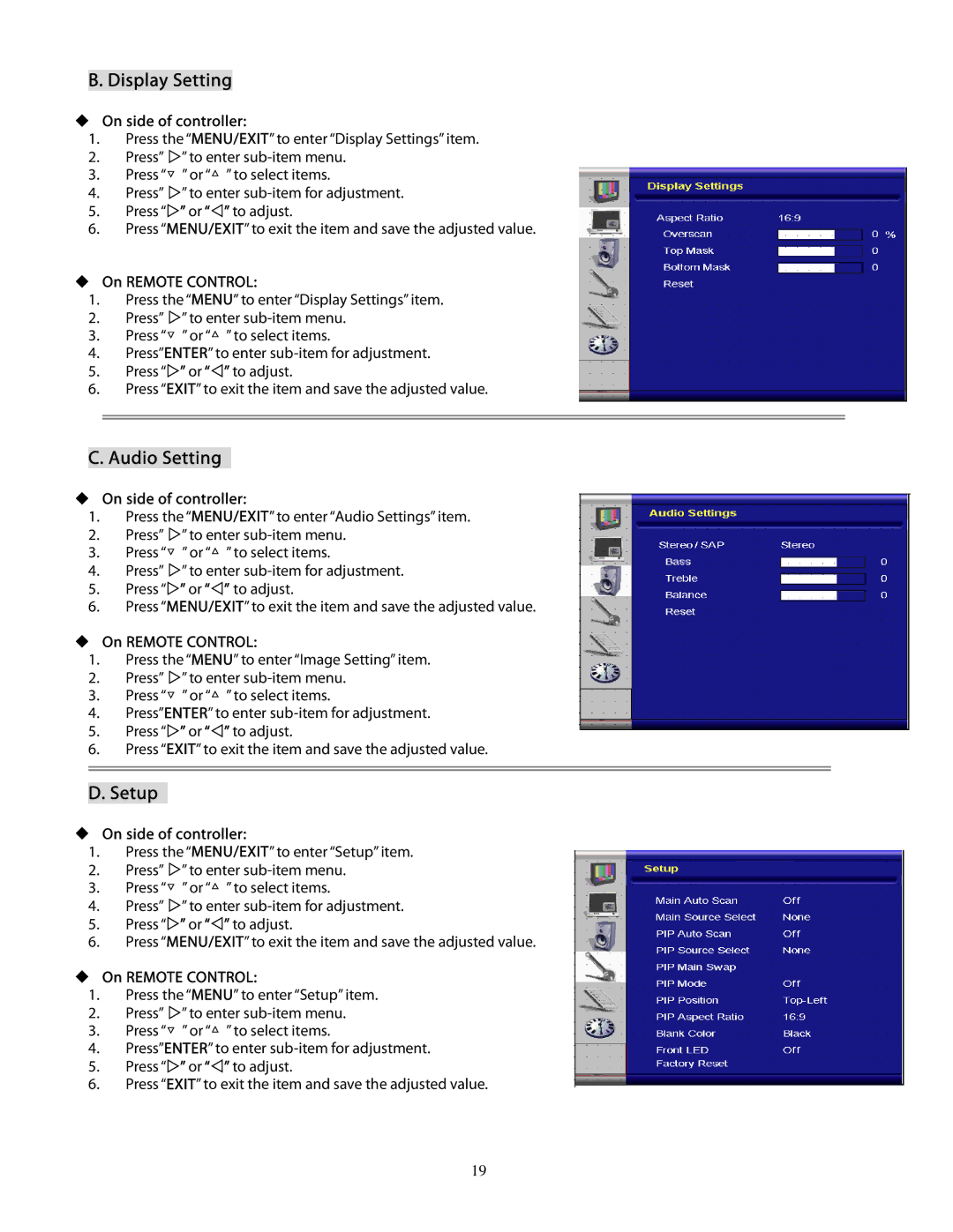 Planar PD370 user manual Display Setting 