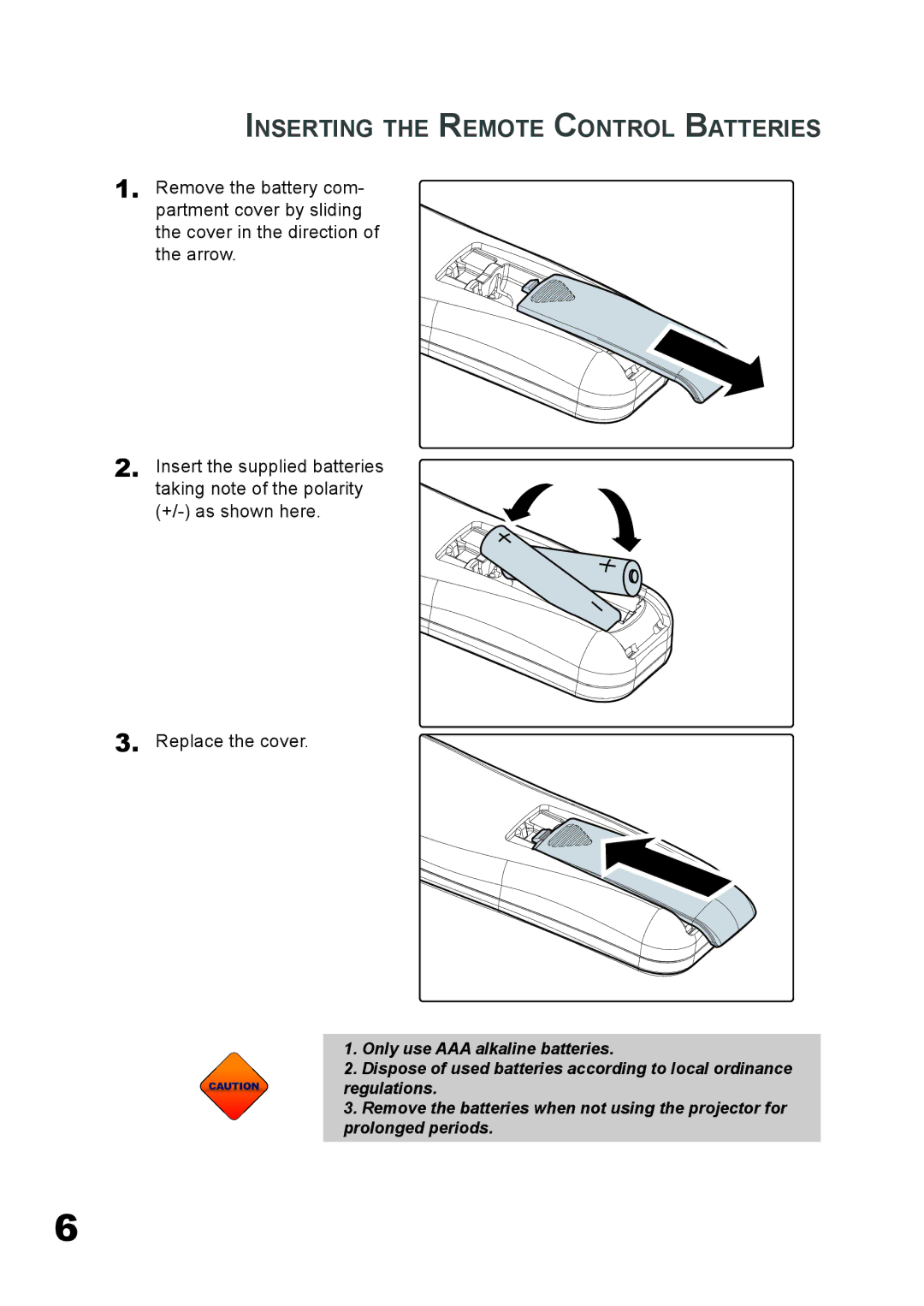 Planar PD4010 manual Inserting the Remote Control Batteries 