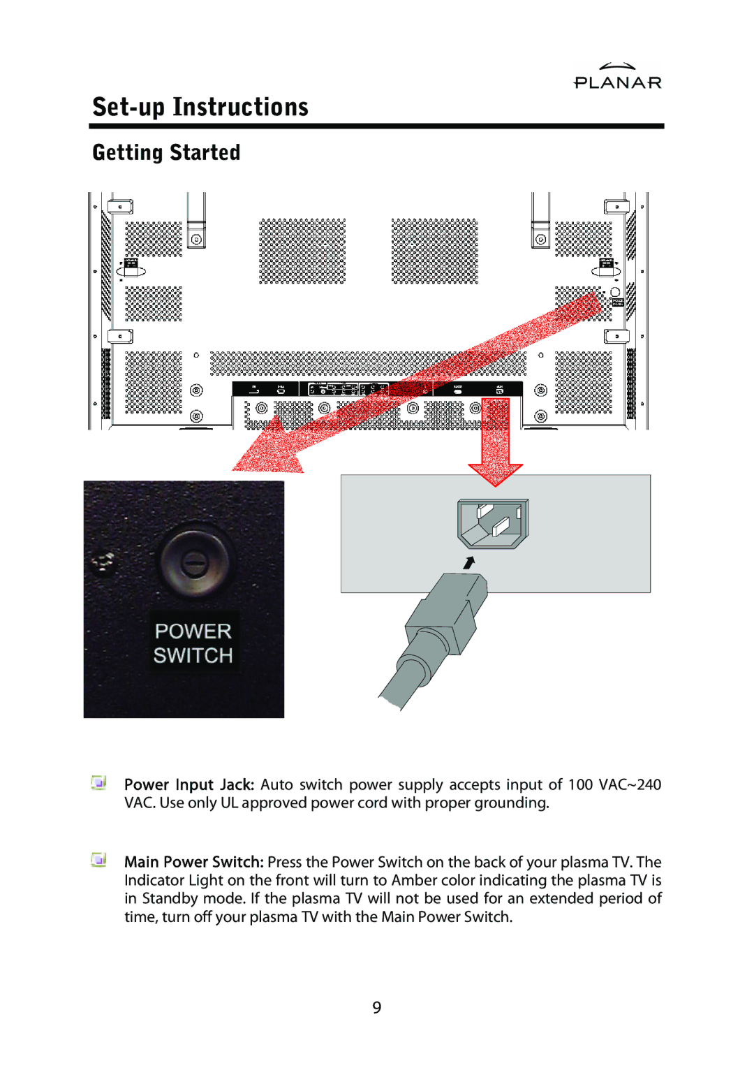 Planar PD42ED manual Set-up Instructions, Getting Started 