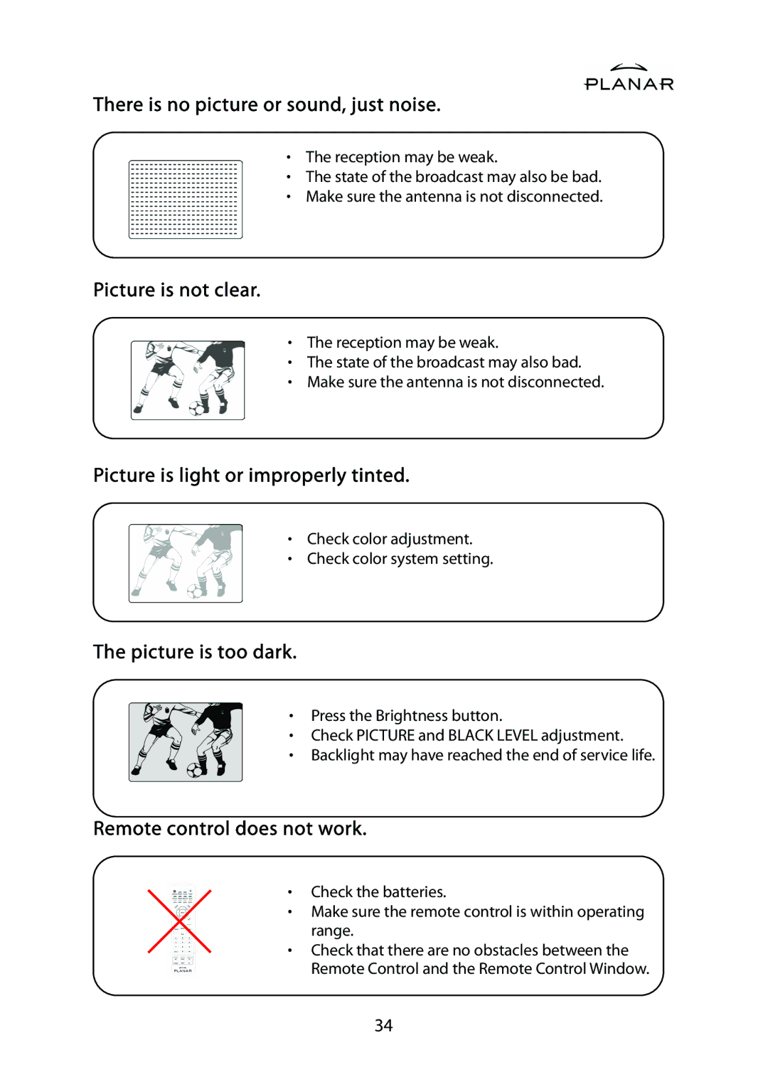 Planar PD42ED manual Picture is light or improperly tinted 