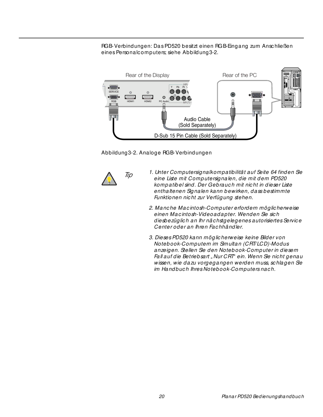 Planar PD520 manual Abbildung3-2. Analoge RGB-Verbindungen 