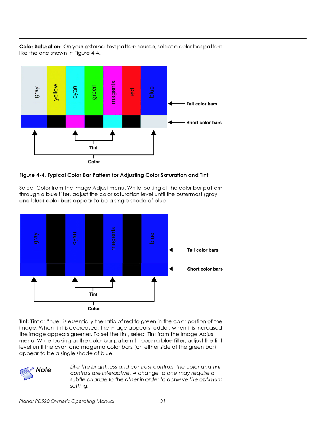 Planar PD520 manual Controls are interactive. a change to one may require a, Setting 