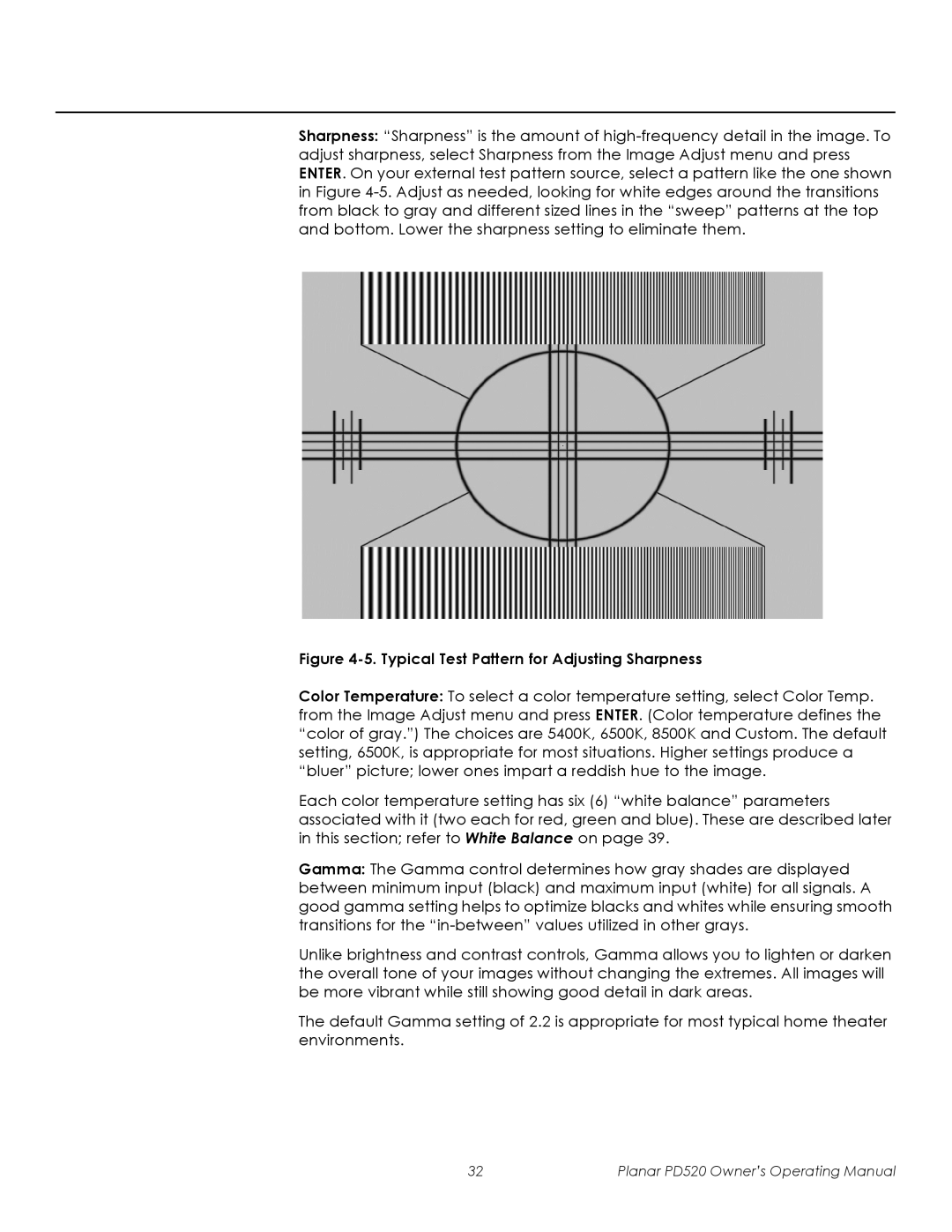 Planar PD520 manual Typical Test Pattern for Adjusting Sharpness 