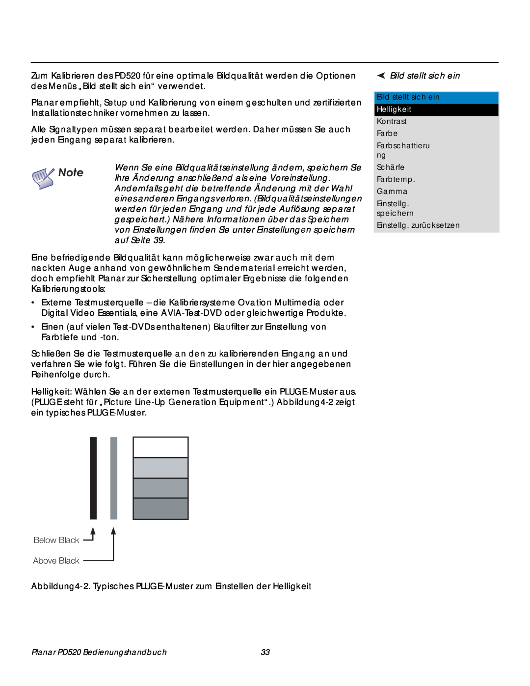 Planar PD520 manual Below Black Above Black, Bild stellt sich ein, Reihenfolge durch 