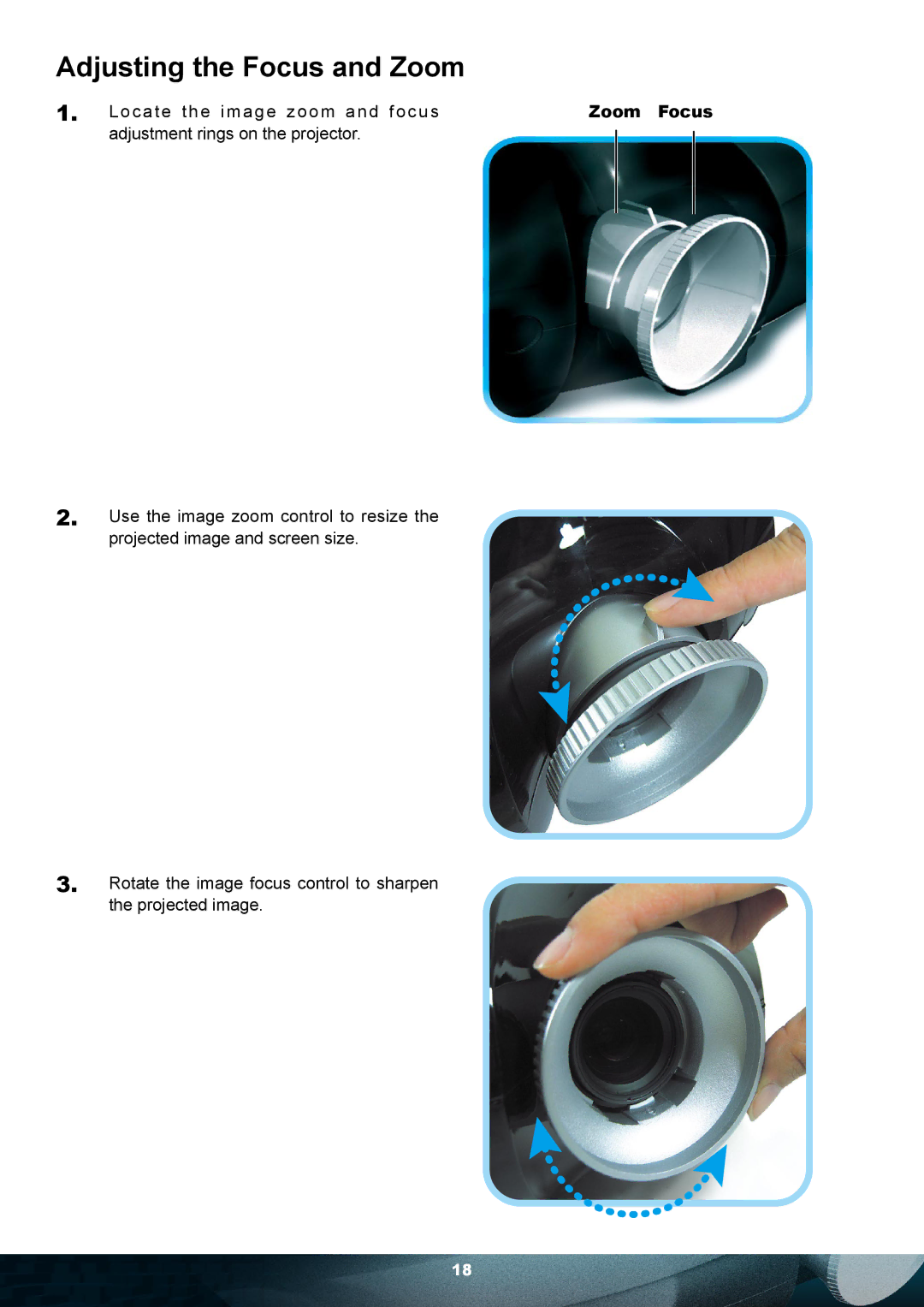 Planar PD7010 user manual Adjusting the Focus and Zoom, Zoom Focus 