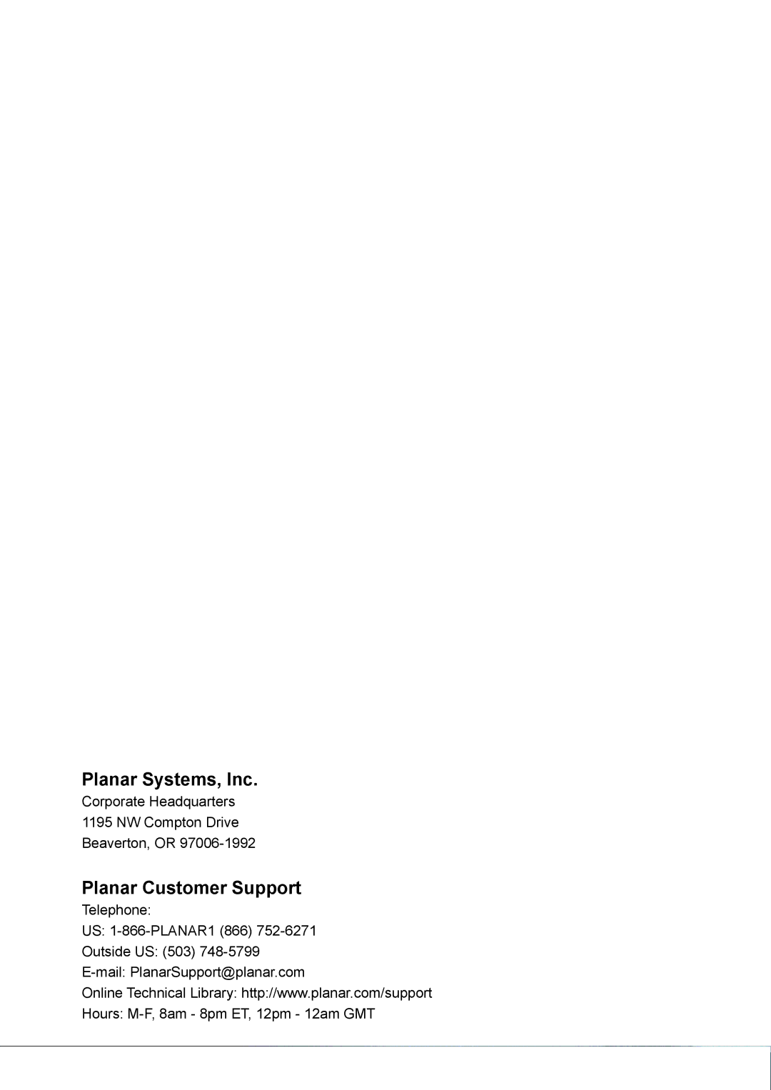 Planar PD7010 user manual Planar Systems, Inc 